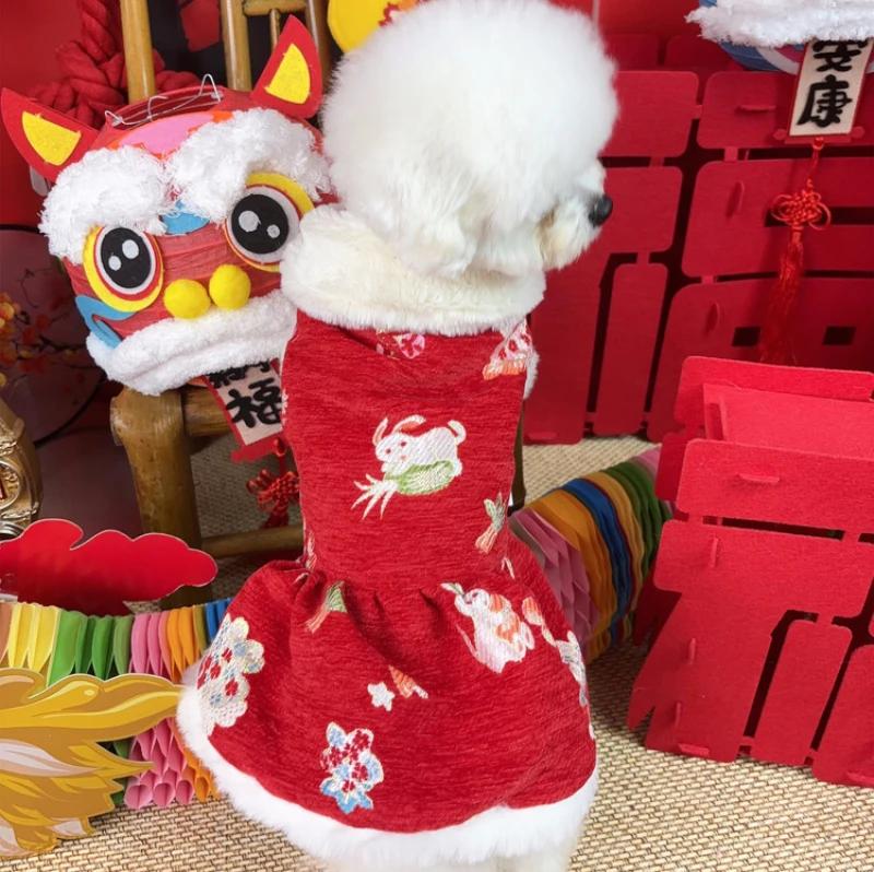 

Chinese New Year Dog Clothes Winter Dog Coat Jacket Tang Suit Pomeranian Poodle Bichon Schnauzer Costume Pet Apparel Dress S