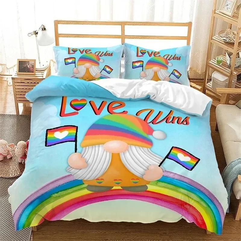 Rainbow Pride Bedding Set Rainbow Flags Duvet Cover Set Rainbow Stripe Design 3D Soft Microfiber Bedding Queenking Size