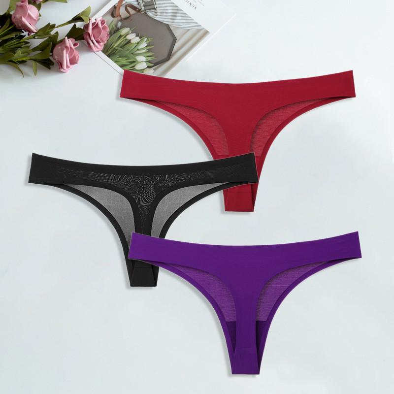 Ice Silk G-String for Women Sexy Seamless Thongs Panties Cotton Women Underwear Girls Ladies Bikini Briefs Lingerie 3 Pcs/set