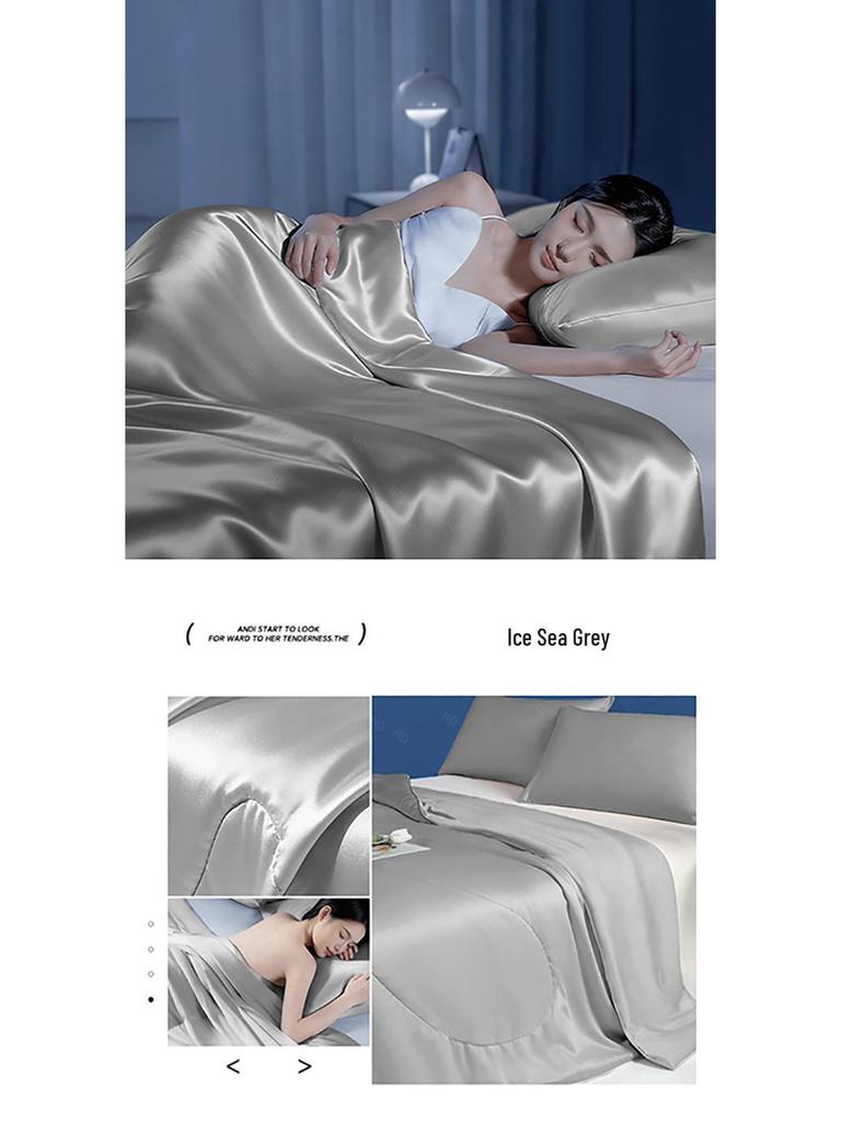 Spring/Summer Washable Ice Silk Quilt Set: Cool Summer Quilt & Thin Blanket with Cooling Fitted Sheet for Air Conditioning