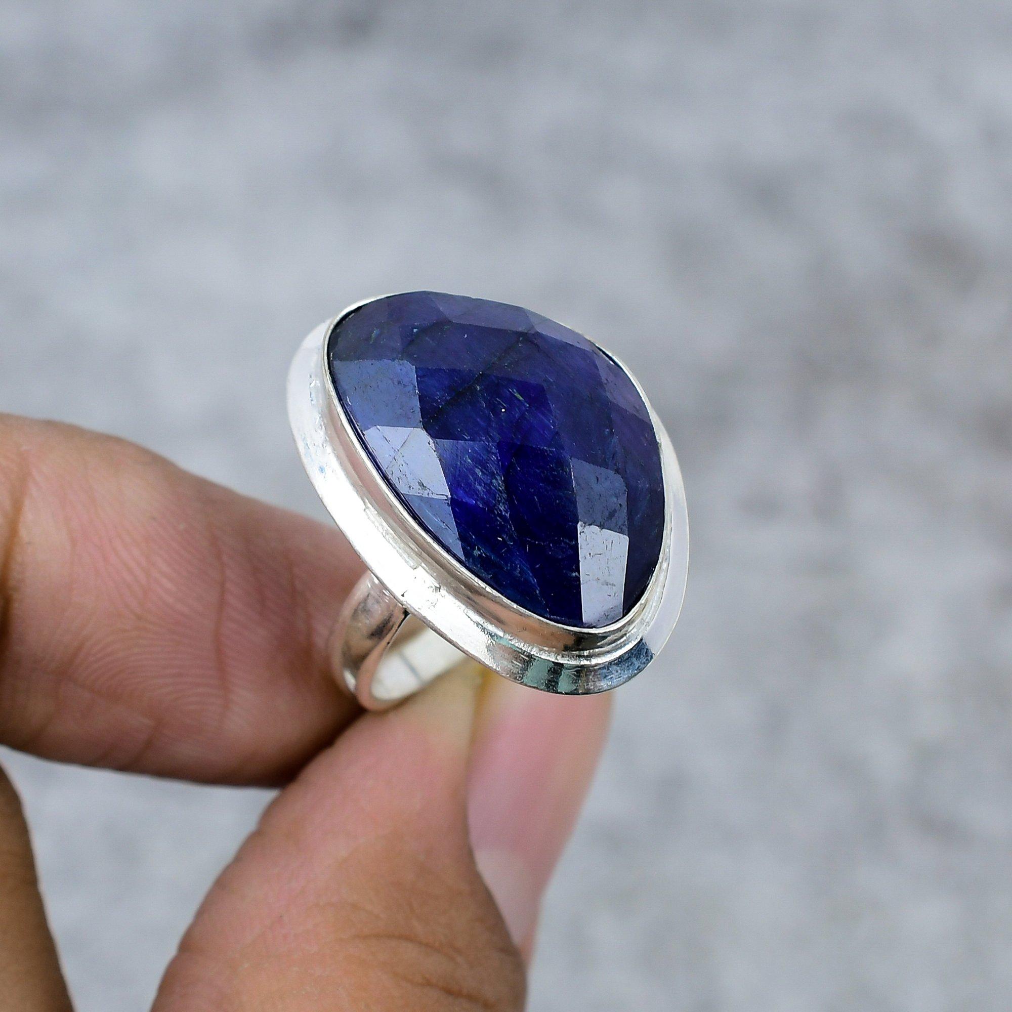 

Блакитний Нефрит Дорогоцінний Камінь Ручна Робота Срібло 925 Проби Ювелірний Виріб Кільце Розмір 8.5 M-263