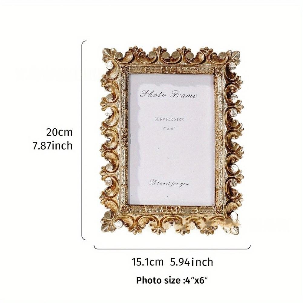Gold Resin Vintage Picture Frame for Tabletop Decor Retro Design Home Bedroom Office Photo Frame with Easy Insert