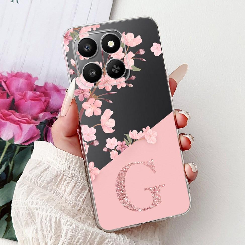 

Clear For Honor 400Smart 5G LGN-NX1 Case For Honor 400 Smart Cover Luxury A-Z Letters Fashion Flowers Crown Soft Bumper Casing Honor 400 Smart