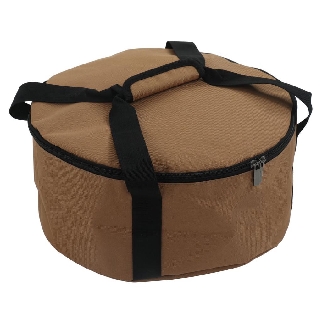 Outdoor Cookware Storage Bag Khaki Portable Camping Cooker Tableware Organizer with Handle Straps for Picnics Large Size