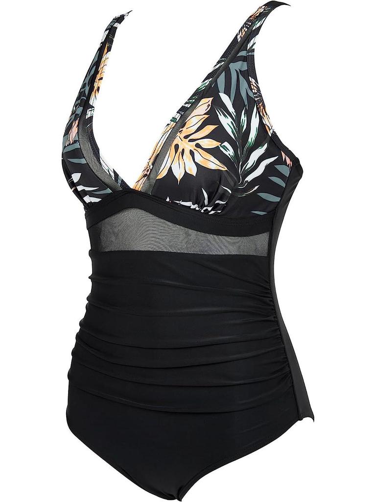 European & American Sexy Mesh Deep V One-Piece Swimsuit for Women