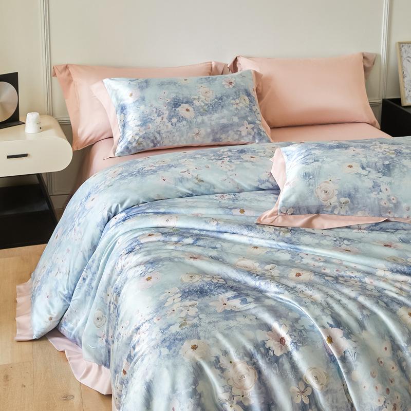 Eisseide Bettwäsche Set Vierteiliges Set, Hautfreundliche Wasserwasch-Bettlaken Bettbezüge Kissenbezüge