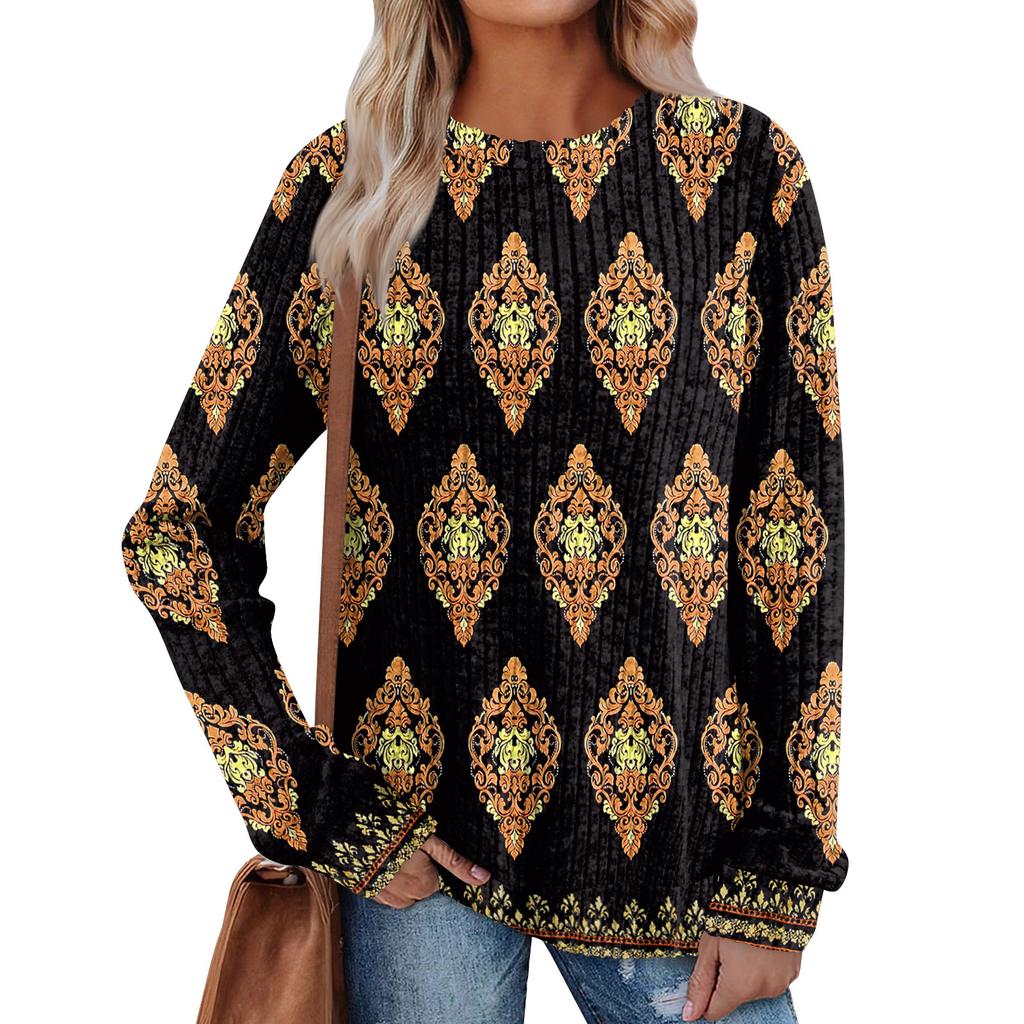 Women's Printed Lightweight Brushed-Cotton Round Neck Top