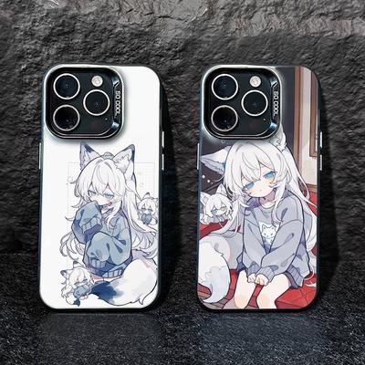 Kawaii Stil Kitsune Handyhülle Für IPhone 16 17 15 14 12 13 Pro Max Schwarze Farbe Stoßfeste Hülle