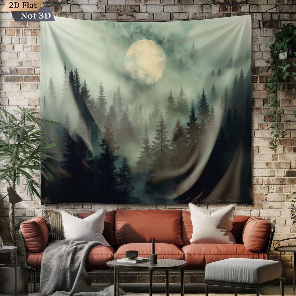 1pc Chinese Style Green Forest Printed Tapestry Living Room Wall Art Decoration Background Cloth Machine Washable Space Pendant
