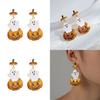 Unique Vintage Style Halloween Pumpkin Ghost Earrings With Sparkling Rhinestones For Women