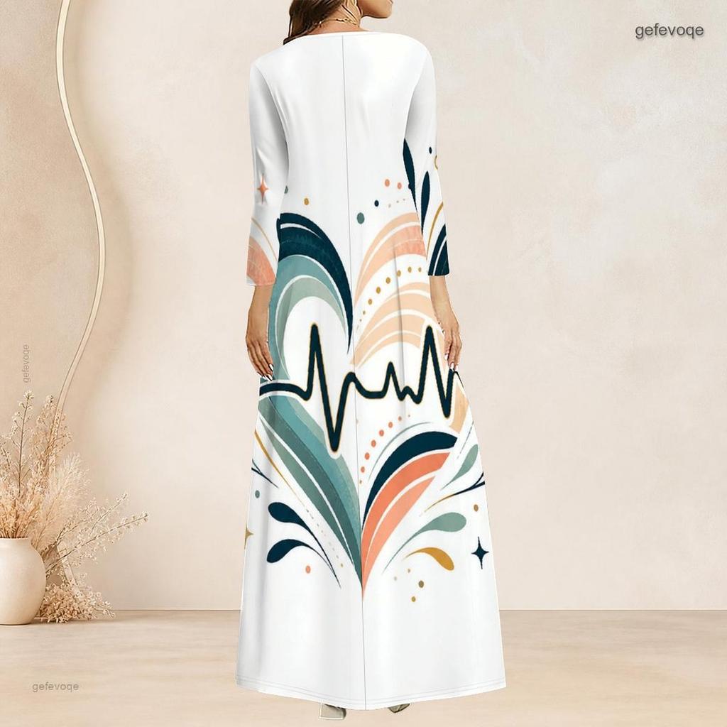 Plus Size Women V Neck 3 4 Sleeve Maxi Dress Soft Chic Casual Holiday Street Gown