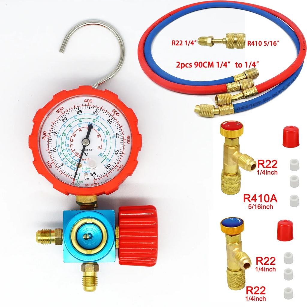 Air Conditioner Manifold Meter Tool Kit with Sight Glasses for R22/R410A/R134A/R404A Refrigerants, High and Low Pressure Use