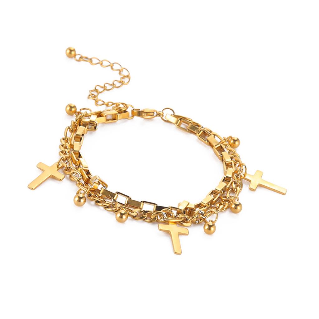 Contemporary Women's Bracelet Elegant Women's Bracelet with Crosses Charm Sturdy Stainless Steel Wrist Chain