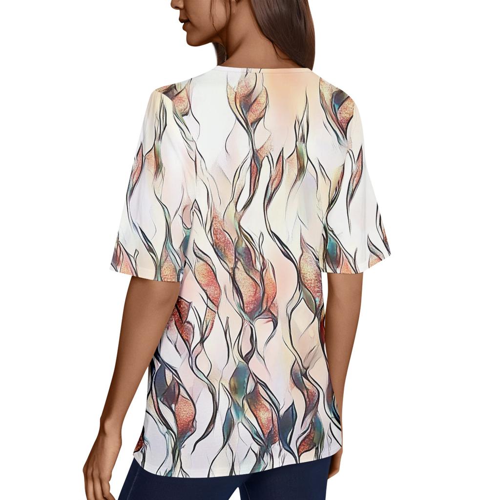 Damen T-Shirt mit V-Ausschnitt, Halbarm, Oberteile, bedruckt, lässig, Sommer-T-Shirt, T-Shirt, Bluse