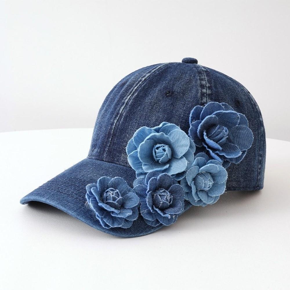 Solid Color Denim Baseball Cap 3D Floral Decor Floral Decor Hat Duckbill Cap Sun Protection