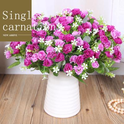 25 Heads Artificial Carnation with Leaf Fake Plants Blossom Silk Carnation Flower for Outdoor Wedding Home Decoration