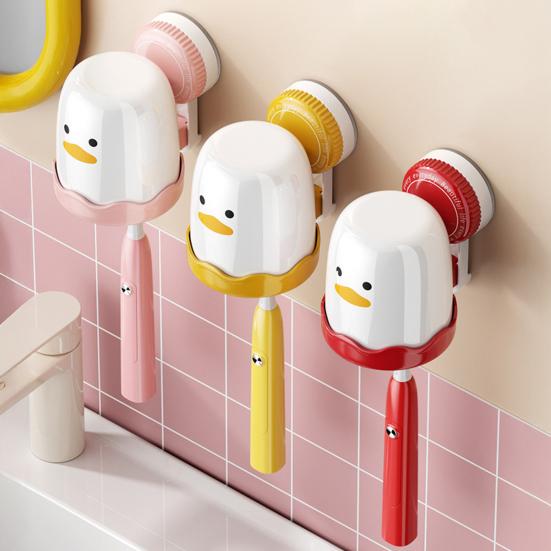 Suction Cup Toothbrush Holder Waterproof Cute Cartoon Bird Shape Simple Installation Bathroom Toothbrush Storage Rack