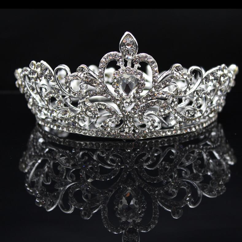 Full Round Crystal Rhinestone Wedding Tiaras Bridal Hair Accessories Kids Crown for Cake Topper Festival Party Prom Gift
