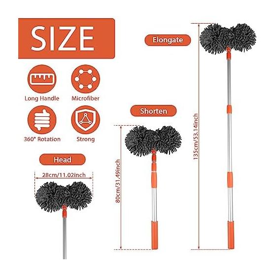 Car Wash Mop, Telescoping Car Wash Brush, Telescoping Car Wash Mop, 360 Degree Rotation, No Scratches, Body Truck, Glass Cleaning, Tire Cleaning,