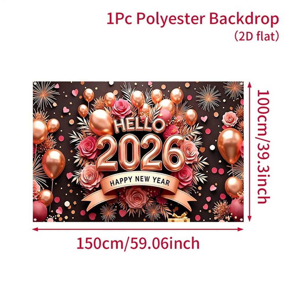 2026 Happy New Year Banner Large Fabric Backdrop Wall Decor Sign Vintage Party Supplies for Home School Photo Booth Background