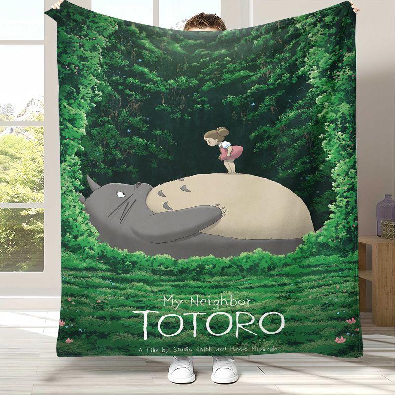 Coperta Morbida Calda in Flanella Disegno Cartone Animato T-Totoro Retro Carino, Plaid in Peluche Ultra Morbido per Casa Camera da Letto Letto Divano Copertura Ufficio Campeggio Picnic