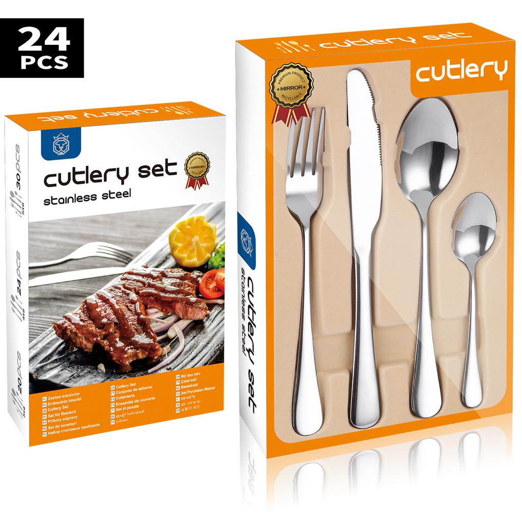 Popular Stainless Steel Cutlery Set 24 Pieces Gift Box Household Knives Forks  Spoons Kitchen Household