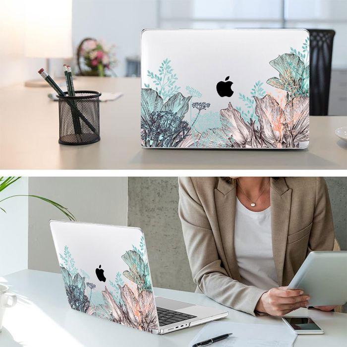 Coque pour MacBook Air 13 Pouces 2025 2024 2022 M4 M3 M2, Protection Rigide Ultra Slim Légère Motif Plante Elégante