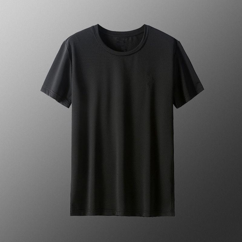 Eis Seide Netz Herren Locker Kurzarm T-Shirt - Sommer Übergröße 4XL (80-88 kg) black
