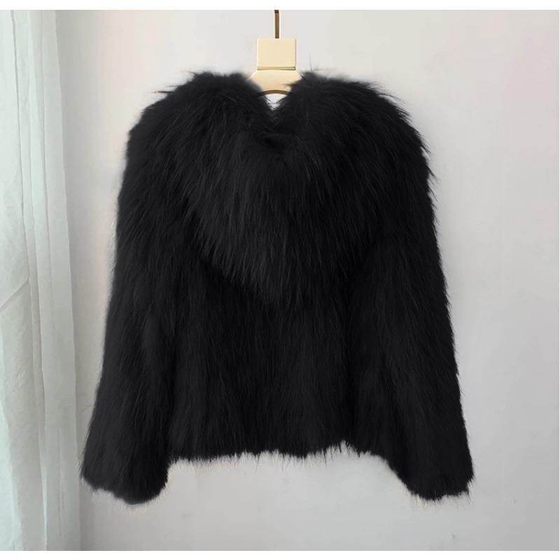 Women's Hooded Faux Fur Coat Warm Winter Jacket Short Black Fluffy Outerwear