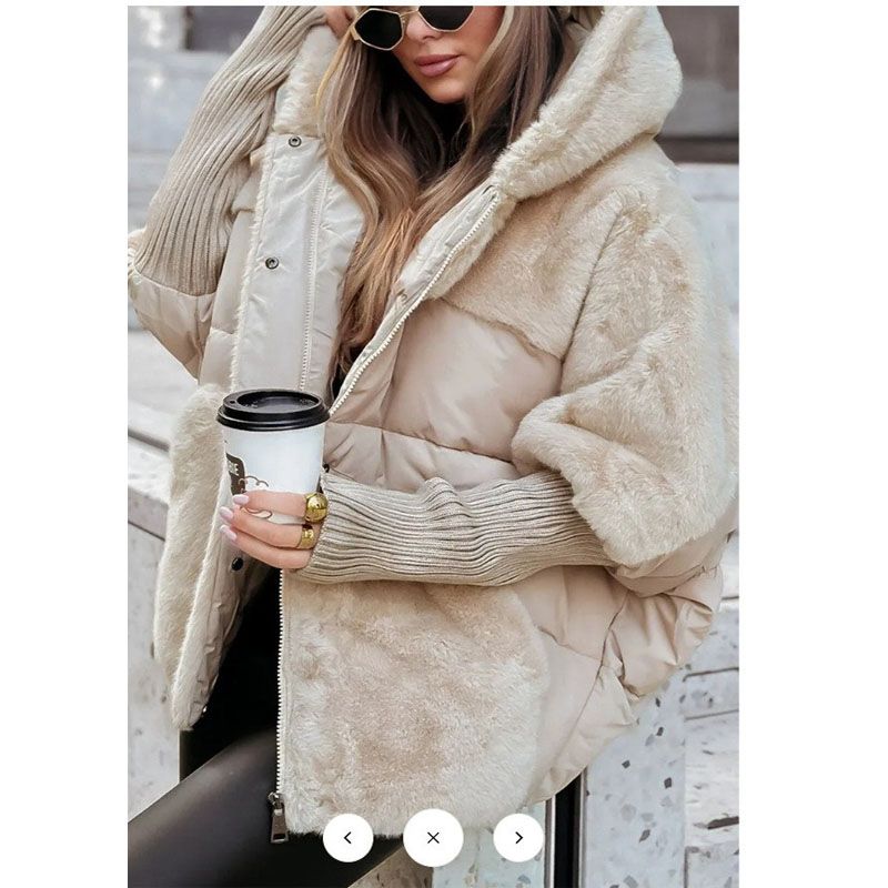 Cross-Border European and American Amazon Autumn and Winter Women New Loose Hood Stitching Sleeves down Jacket Cotton-padded Clothes Outerwear Coat