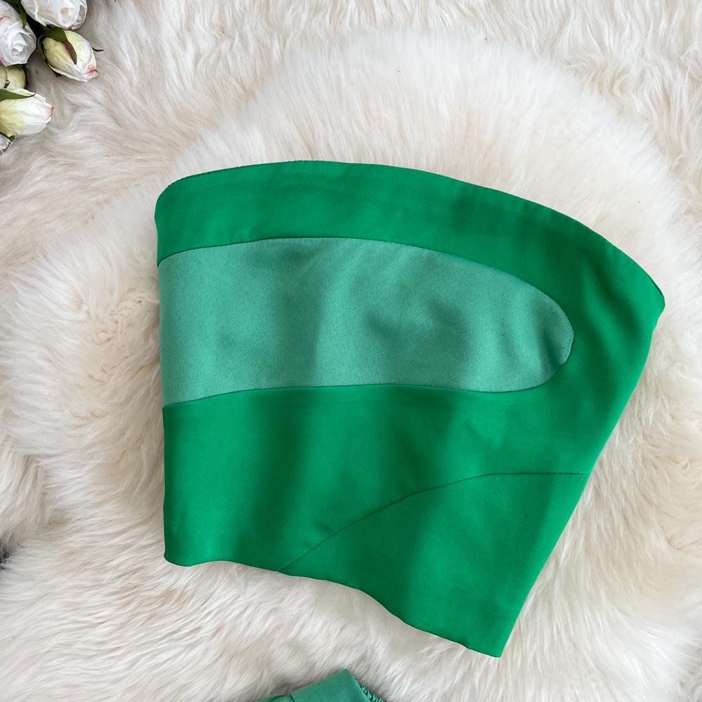 Fashion Suit Women's Strapless Tube Top Top Two-Piece High Waist Drape Irregular Pleated Skirt