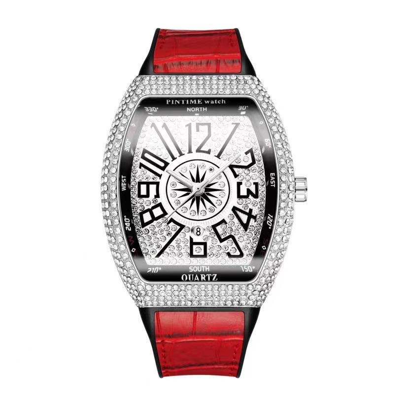 Herrenuhr mit großem Zifferblatt und Frank Barrel-Motiv, voller Sterngürtel, Yacht-Diamantbesatz, Vintage-Uhr