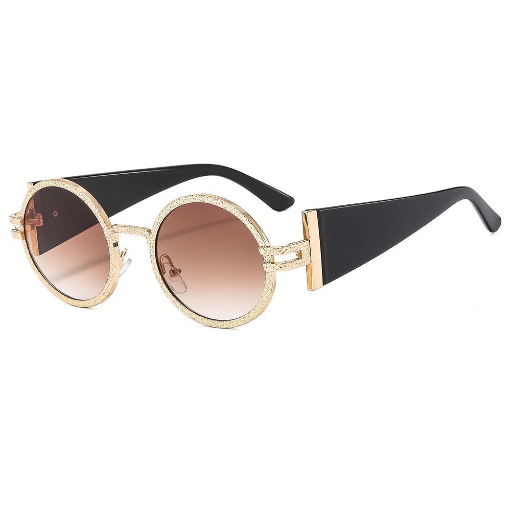 Fashion Round Punk Sunglasses UV Protection Retro Hip Hop Shades Oval Wide Temples Sun Glasses for Women & Men
