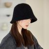Autumn and Winter Hat Women's Solid Color Knitted Wool Hat Fleece Warm Bucket Hat Bucket Hat