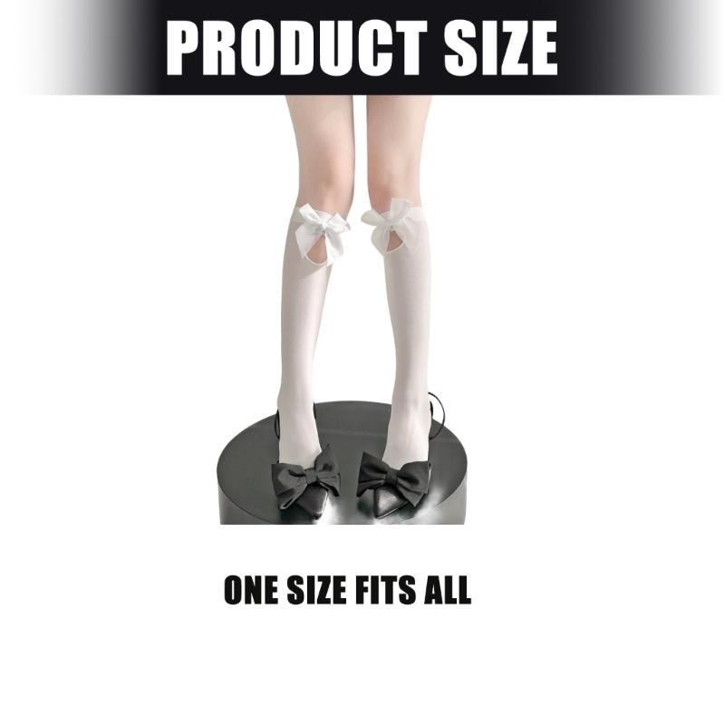 Trendy Harajuku Style Knees High Socks for Girls Casual Calf Long Socks With Bows Accents For Cute Outfit Coordination