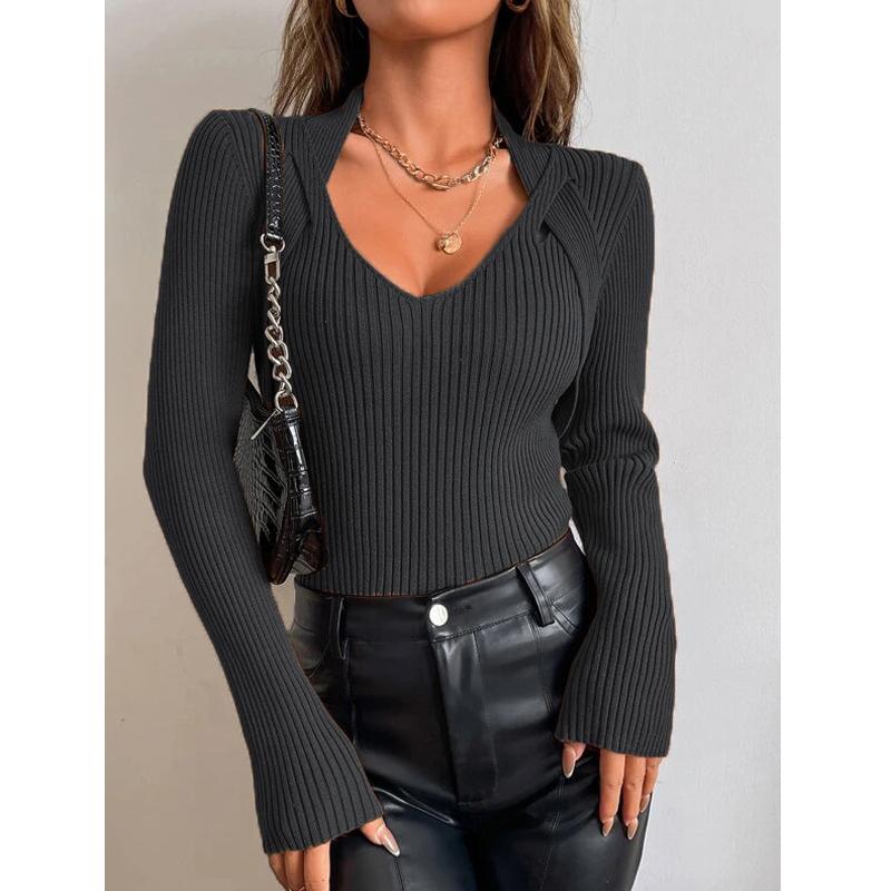 Women's Fashion Long Sleeve Casual Pullover Tops Autumn Winter Femme Knit Pull Sweater