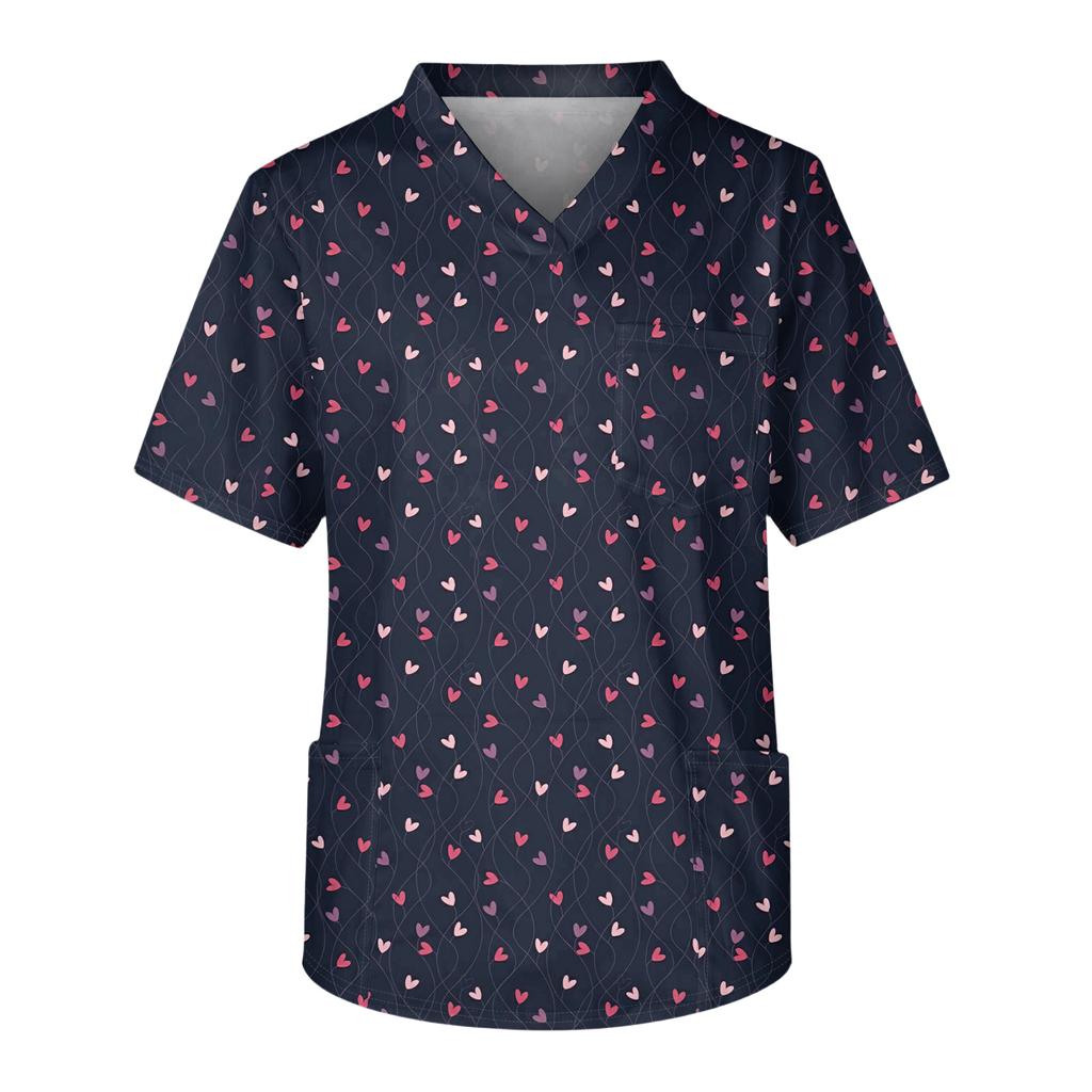 Męska codzienna bluzka z krótkim rękawem z dekoltem w serek i nadrukiem, z kieszenią na piersi