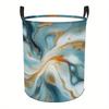 A Round Storage Basket Featuring Abstract 2D Printed Art with a Handle, Showcasing a Shimmering Color Painting. This High-Quality, Large-Capacity Poly