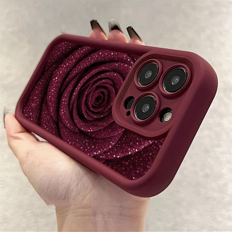 Wine red rose phone case suitable for iPhone 17 16 15 14 13 12 11 Pro/Max/Plus anti drop and shockproof back cover