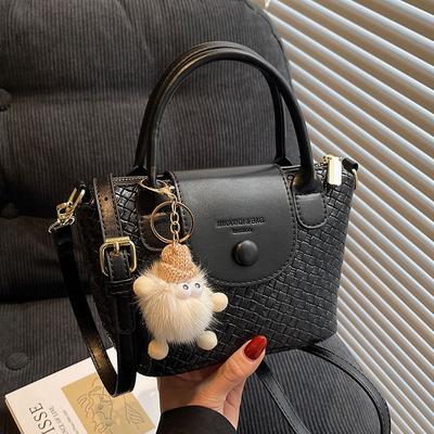 Spring Hot Sale Korean Casual Commuter Style High-end Sense Portable Bucket Bag Weaving Pattern Contrasting Color Versatile Messenger Bag Women