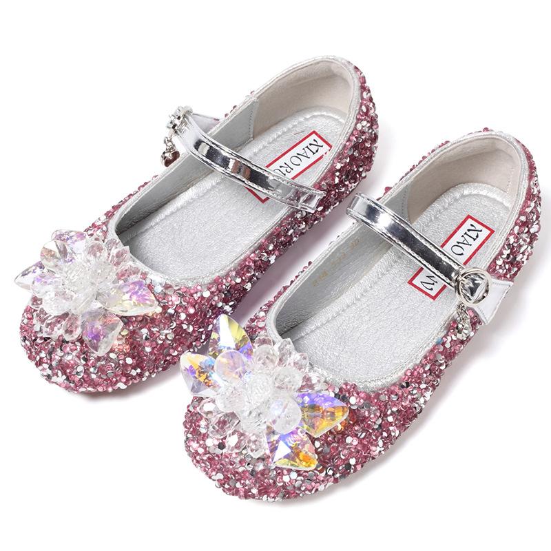 Girl Princess Shoes Sparkly Elegant Children Rhinestone Ballet Flat Beautiful Kid Mary Janes Fashion Party Wedding Leather Shoes