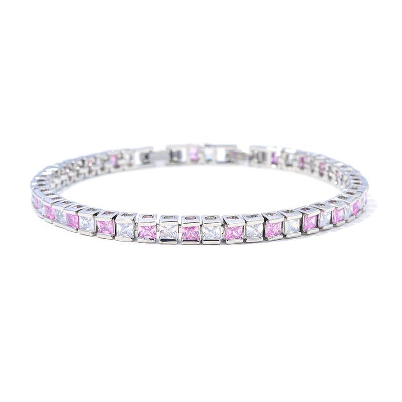 Prinzessin Fang Farbverlauf Edelstein Regenbogen Voll Diamant Kette Platiniert Platinfarbe Saphir Zirkon Temperament Armband Damen