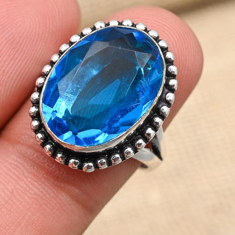 Blue Topaz Gemstone Handmade Jewelry Solid 925 Sterling Silver Ring