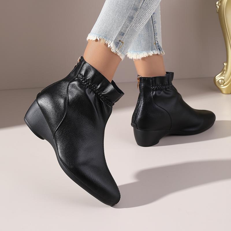 

Новые женские кожаные ботильоны на толстом каблуке - Модные ботильоны на среднем каблуке, облегающие ногу, осенне-зимние короткие ботинки для женщин 39