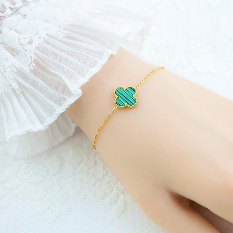This stylish titanium steel four-leaf clover bracelet is a never-fading elegant bracelet for women