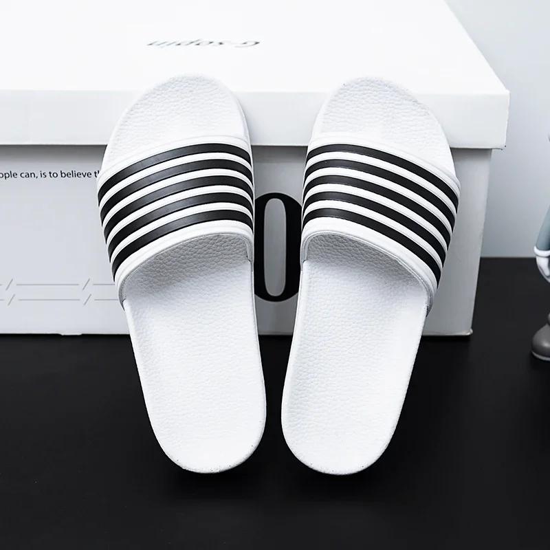 Summer Mens Black and White Striped Flat Slippers Casual Sandal Comfort with Style Shoes