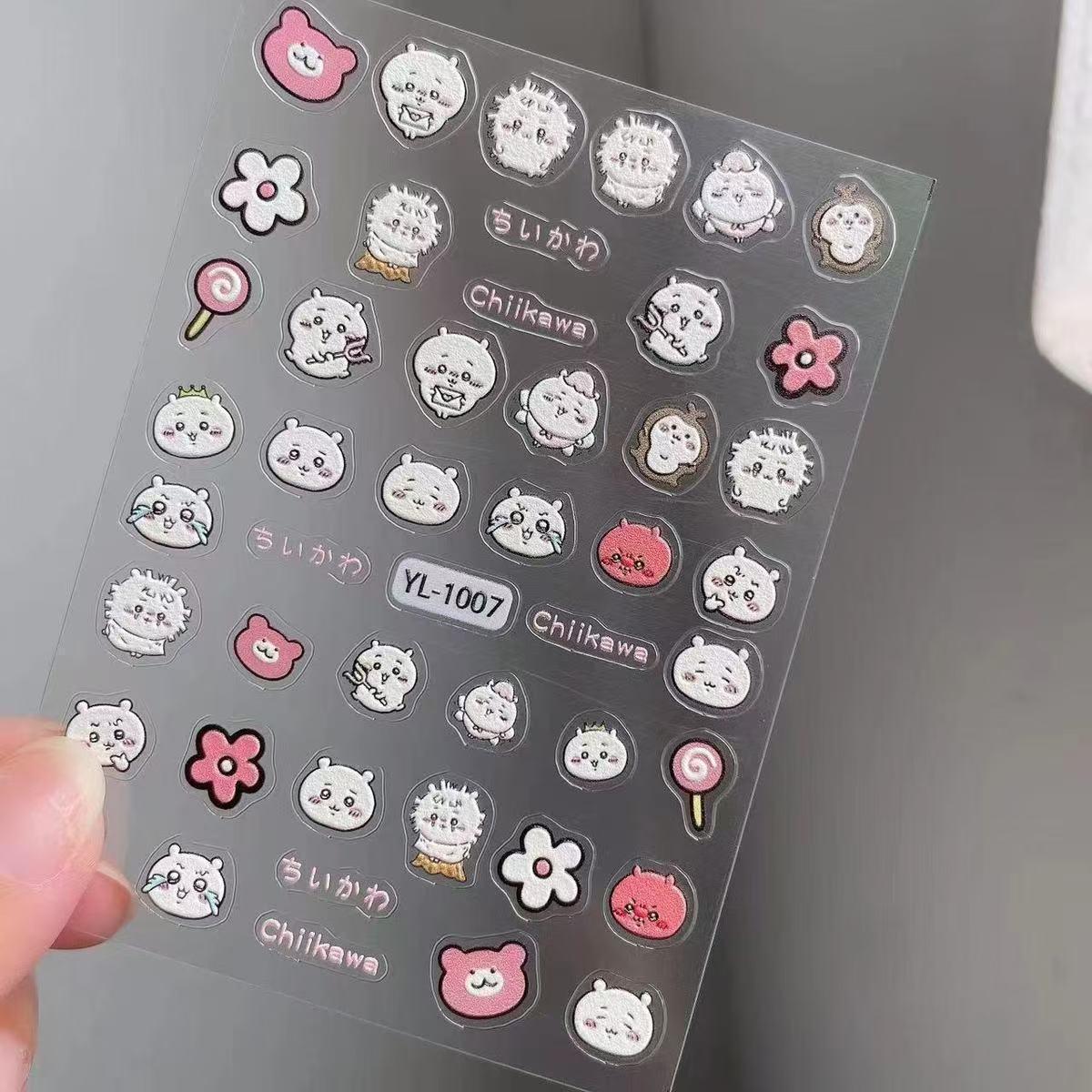 Jiyika 3D Embossed Waterproof Cartoon Nail Stickers - Cute, High-Value Nail Art