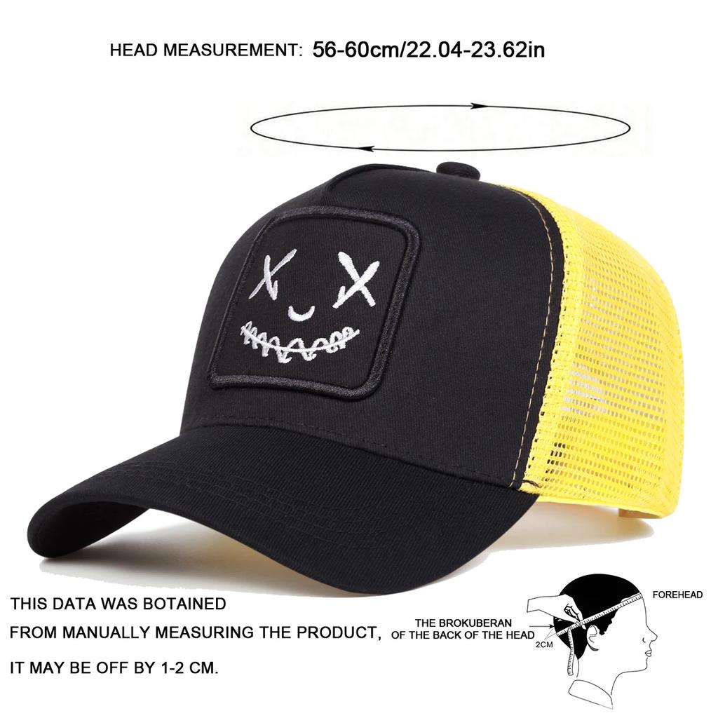 Baseball Stitching Embroidered Face Smile Her Him For Women Men Caps Cotton Snapback Hip Hop Urban Street Style Mesh Cap Summer Outdoor Sun Hat