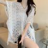 Cover Up Dress V-Neck Short Sleeve Hollow Out Breathable Loose Fit Summer
