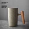 Shangkai Japanese Style Rustic Ceramic Coffee Mug with Wooden Handle